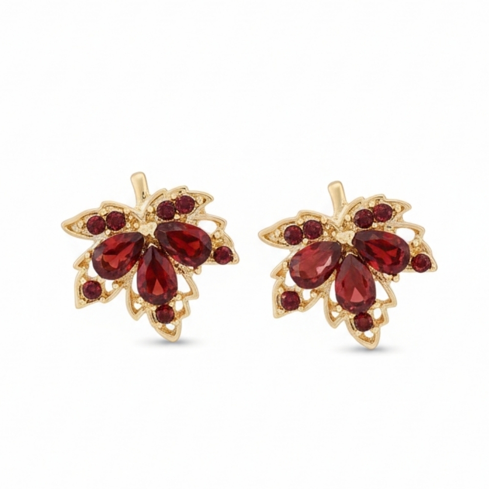 Elegant Gold and Red Leaf Earrings